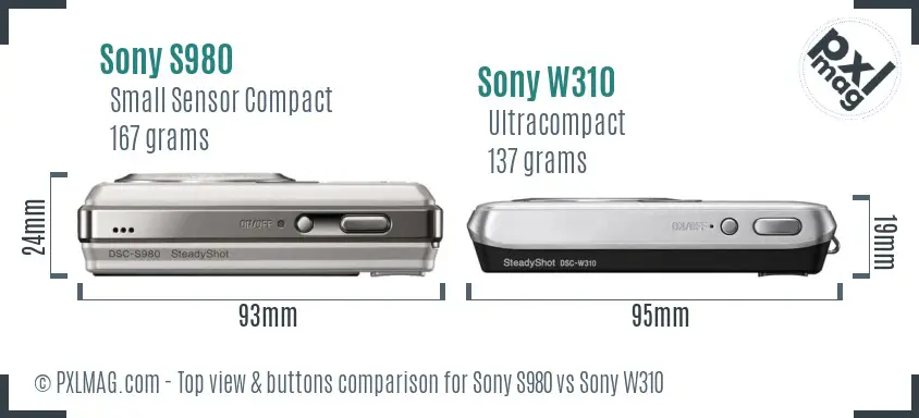 Sony S980 vs Sony W310 top view buttons comparison
