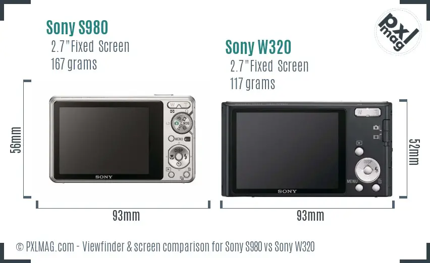 Sony S980 vs Sony W320 Screen and Viewfinder comparison