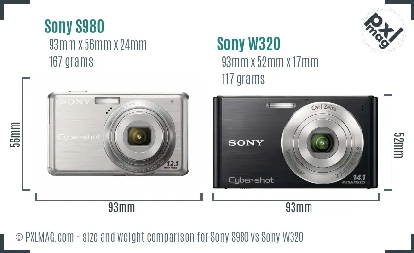 Sony S980 vs Sony W320 size comparison