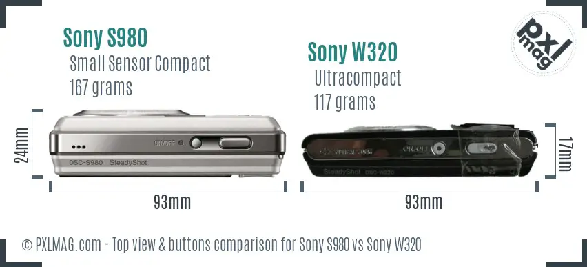 Sony S980 vs Sony W320 top view buttons comparison