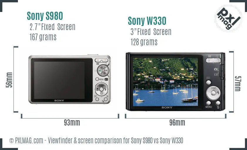 Sony S980 vs Sony W330 Screen and Viewfinder comparison