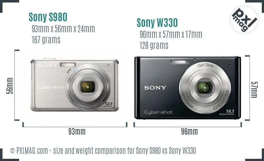 Sony S980 vs Sony W330 size comparison