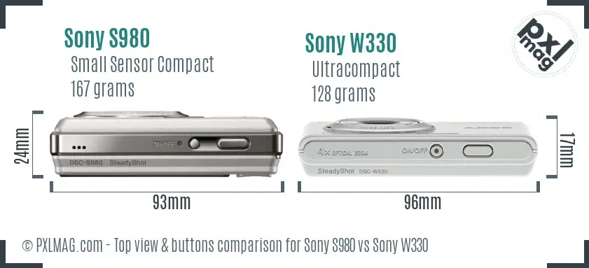 Sony S980 vs Sony W330 top view buttons comparison