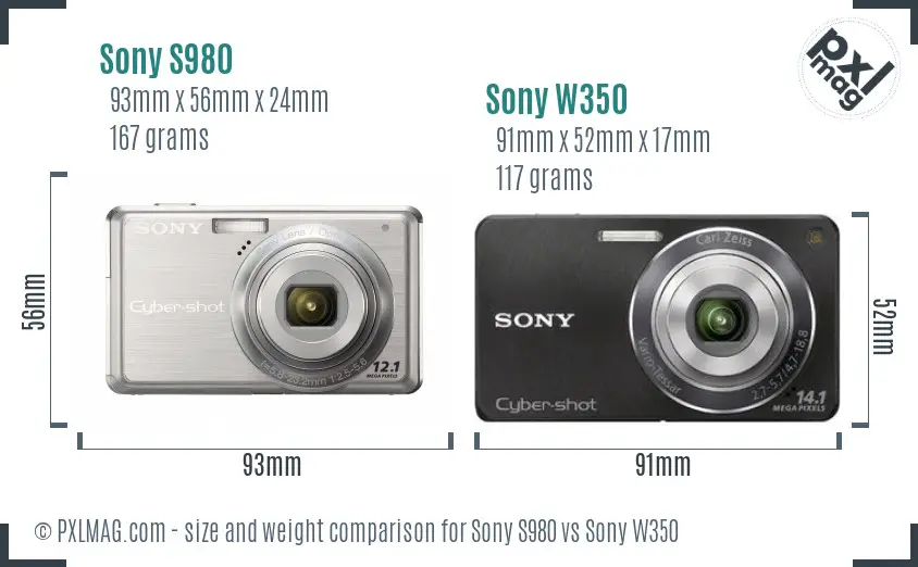 Sony S980 vs Sony W350 size comparison