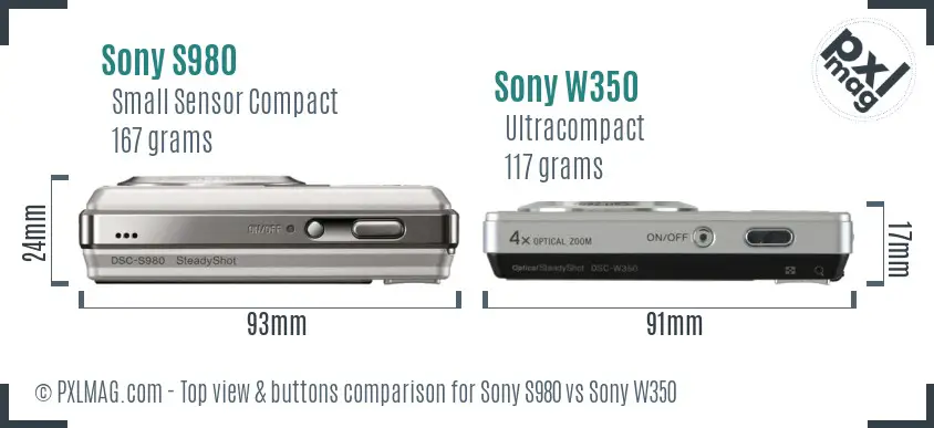 Sony S980 vs Sony W350 top view buttons comparison