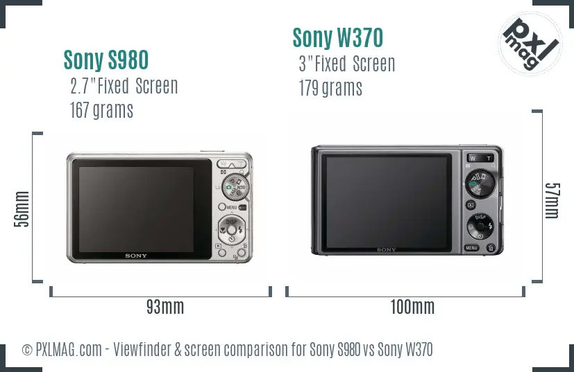 Sony S980 vs Sony W370 Screen and Viewfinder comparison