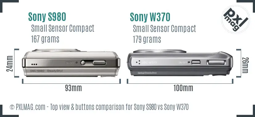 Sony S980 vs Sony W370 top view buttons comparison