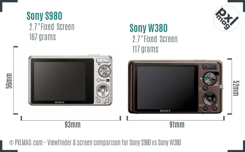 Sony S980 vs Sony W380 Screen and Viewfinder comparison
