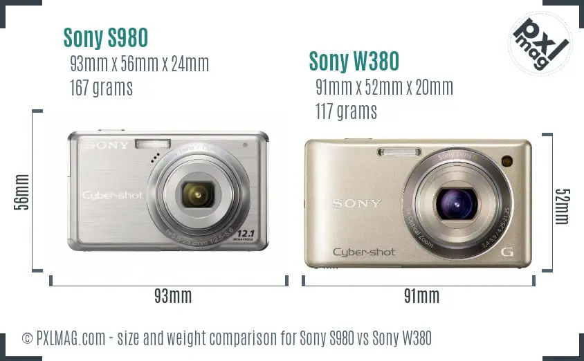 Sony S980 vs Sony W380 size comparison