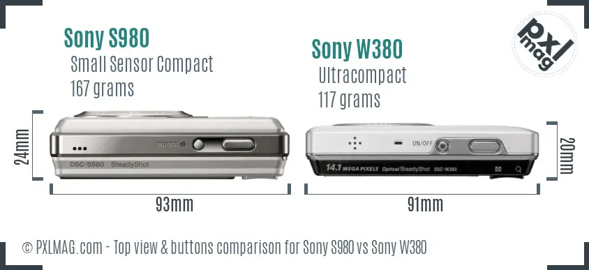 Sony S980 vs Sony W380 top view buttons comparison