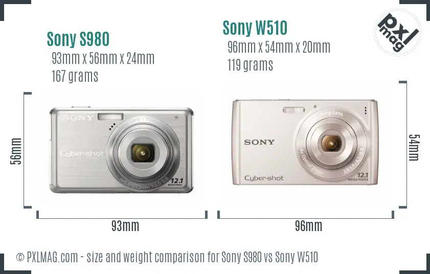 Sony S980 vs Sony W510 size comparison