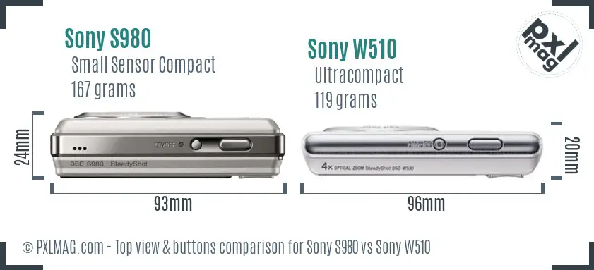Sony S980 vs Sony W510 top view buttons comparison