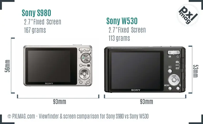 Sony S980 vs Sony W530 Screen and Viewfinder comparison