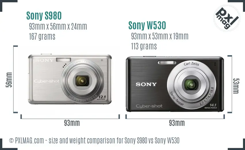Sony S980 vs Sony W530 size comparison