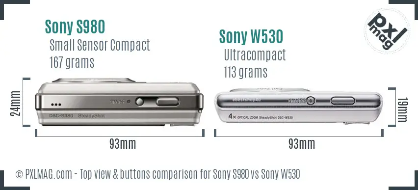 Sony S980 vs Sony W530 top view buttons comparison