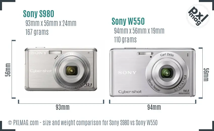 Sony S980 vs Sony W550 size comparison