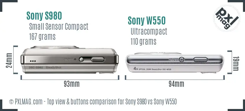 Sony S980 vs Sony W550 top view buttons comparison