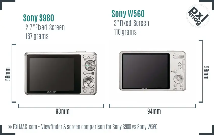 Sony S980 vs Sony W560 Screen and Viewfinder comparison
