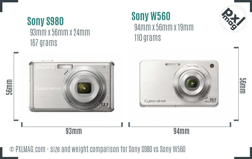 Sony S980 vs Sony W560 size comparison