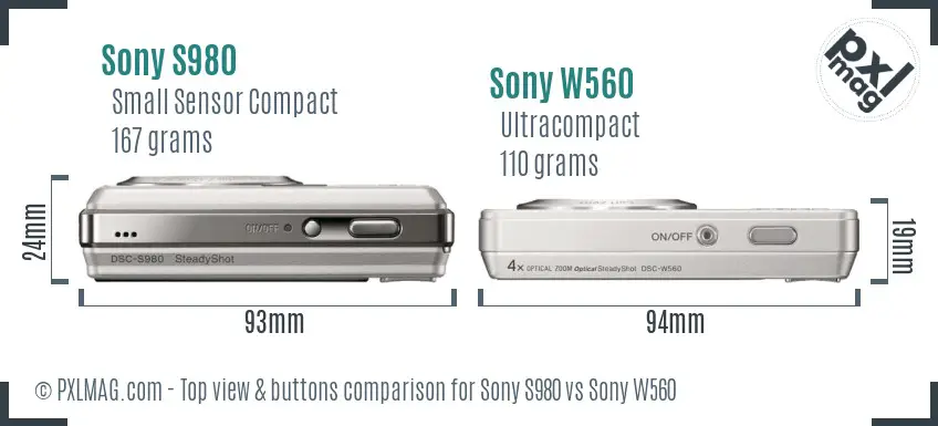 Sony S980 vs Sony W560 top view buttons comparison