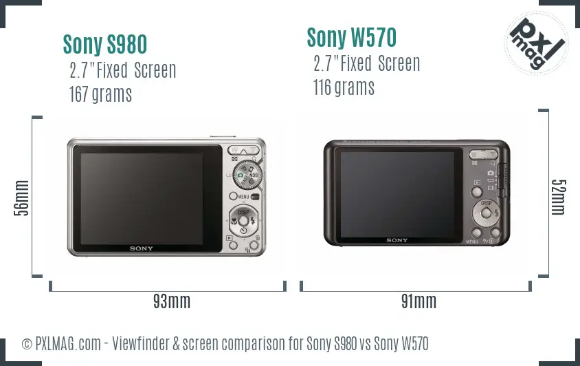 Sony S980 vs Sony W570 Screen and Viewfinder comparison