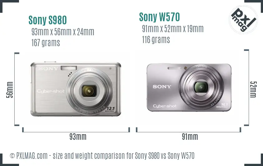 Sony S980 vs Sony W570 size comparison