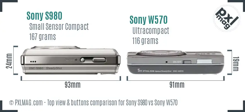 Sony S980 vs Sony W570 top view buttons comparison