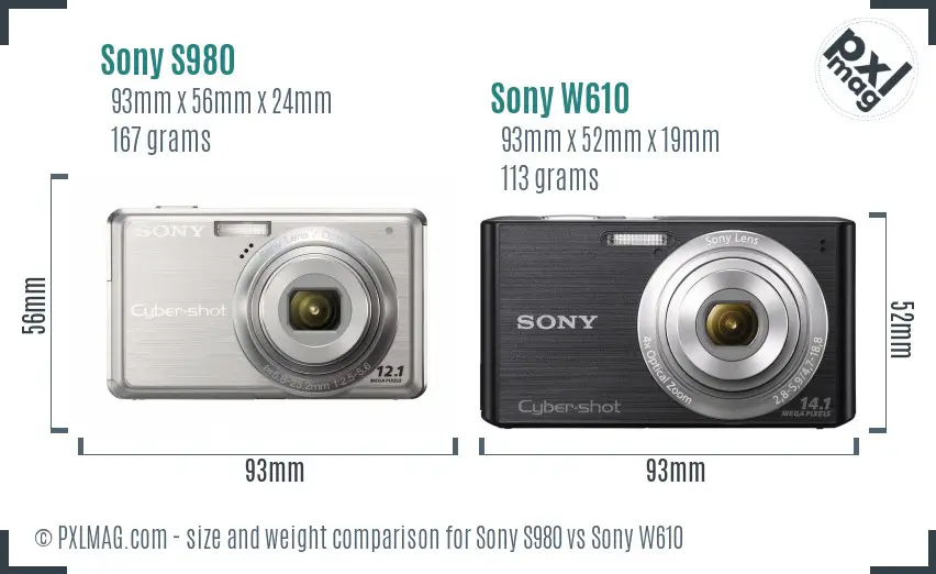 Sony S980 vs Sony W610 size comparison