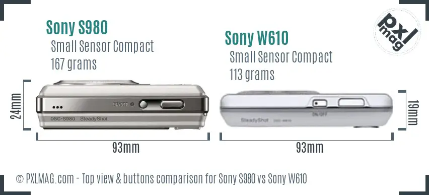 Sony S980 vs Sony W610 top view buttons comparison