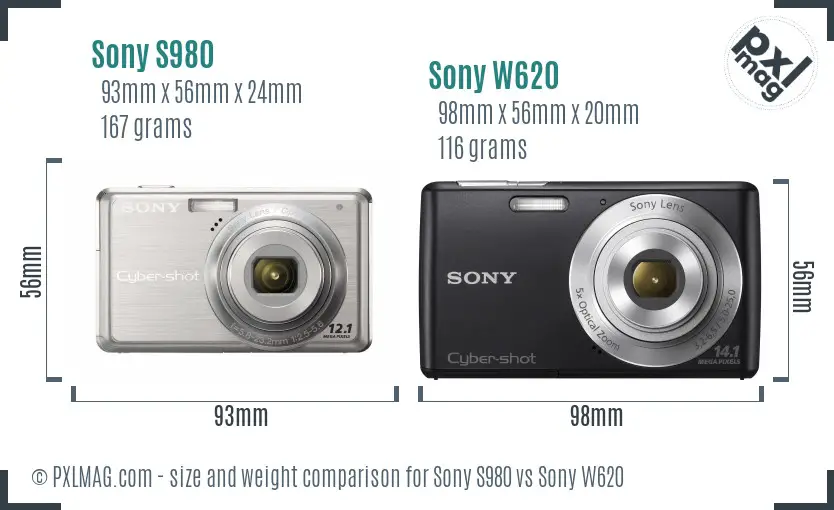 Sony S980 vs Sony W620 size comparison