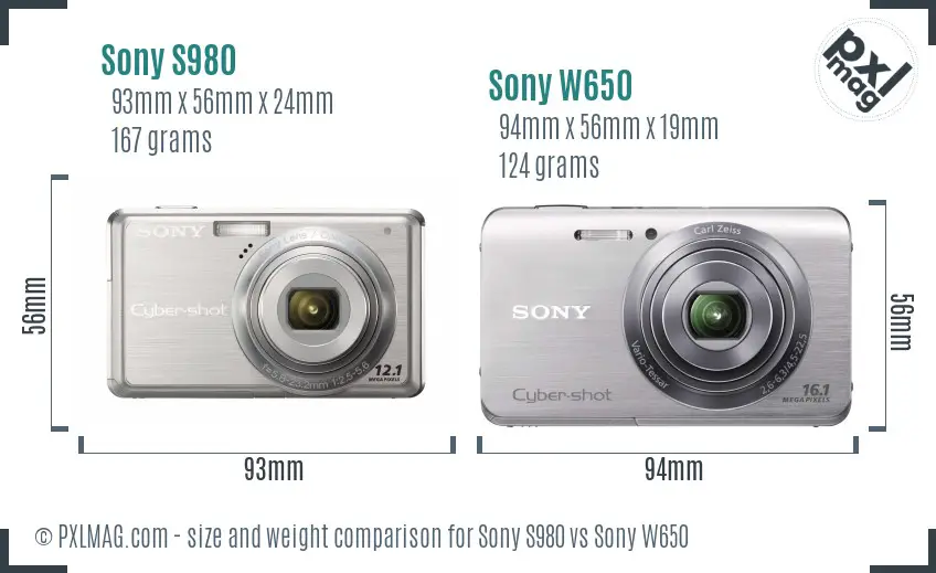 Sony S980 vs Sony W650 size comparison