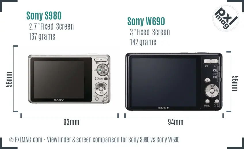 Sony S980 vs Sony W690 Screen and Viewfinder comparison