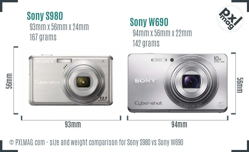 Sony S980 vs Sony W690 size comparison