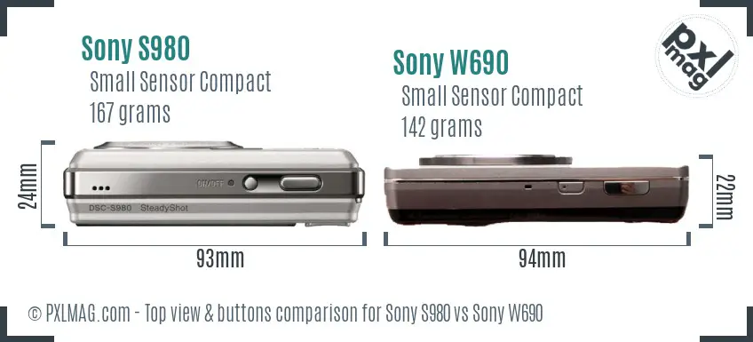 Sony S980 vs Sony W690 top view buttons comparison