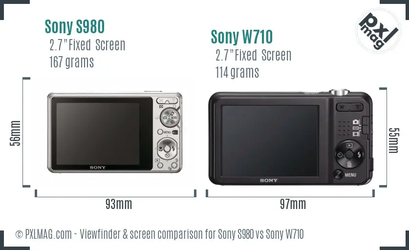 Sony S980 vs Sony W710 Screen and Viewfinder comparison