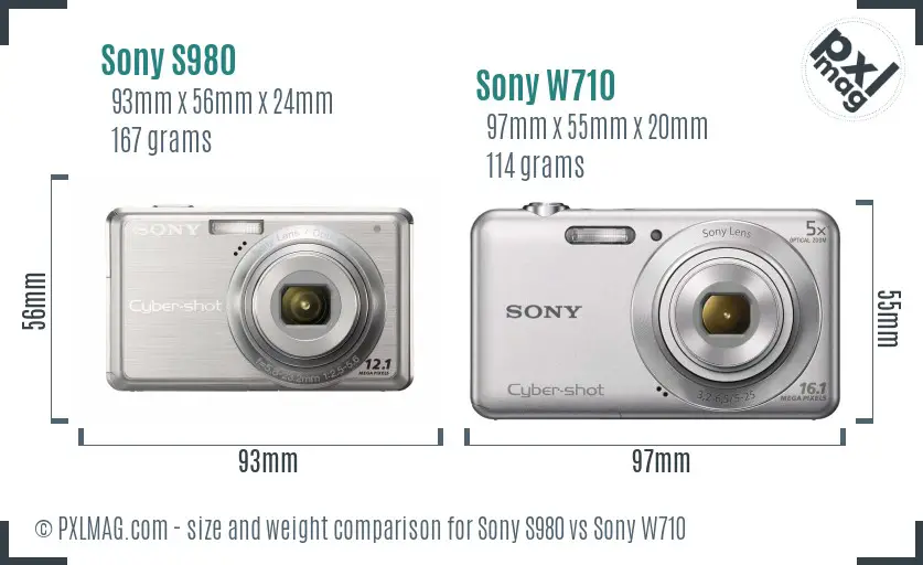 Sony S980 vs Sony W710 size comparison