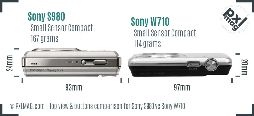 Sony S980 vs Sony W710 top view buttons comparison