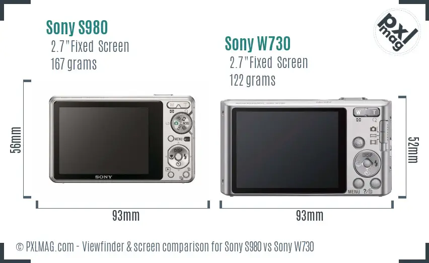 Sony S980 vs Sony W730 Screen and Viewfinder comparison
