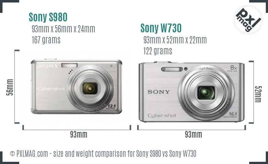 Sony S980 vs Sony W730 size comparison