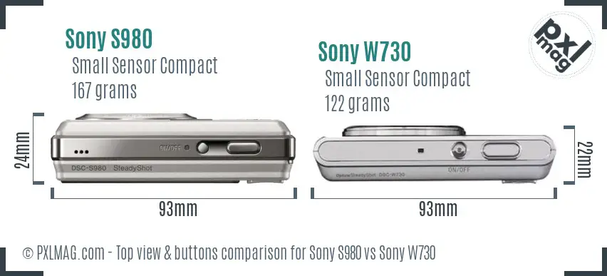 Sony S980 vs Sony W730 top view buttons comparison