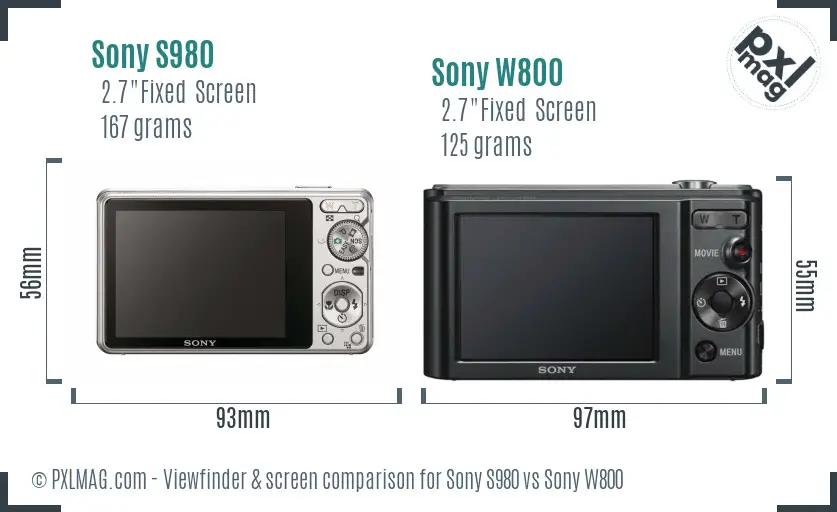 Sony S980 vs Sony W800 Screen and Viewfinder comparison