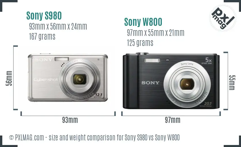 Sony S980 vs Sony W800 size comparison