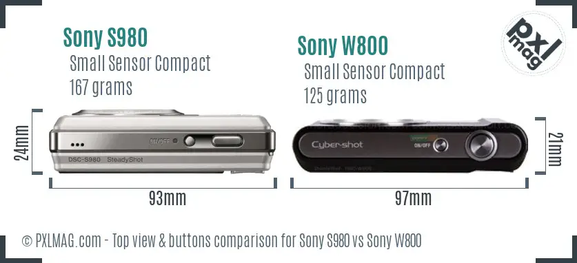 Sony S980 vs Sony W800 top view buttons comparison