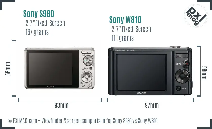 Sony S980 vs Sony W810 Screen and Viewfinder comparison