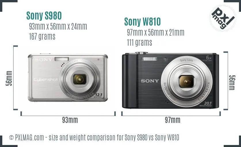 Sony S980 vs Sony W810 size comparison