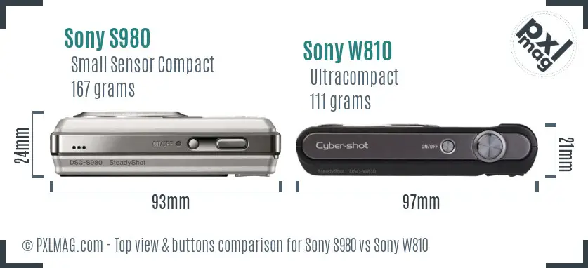 Sony S980 vs Sony W810 top view buttons comparison