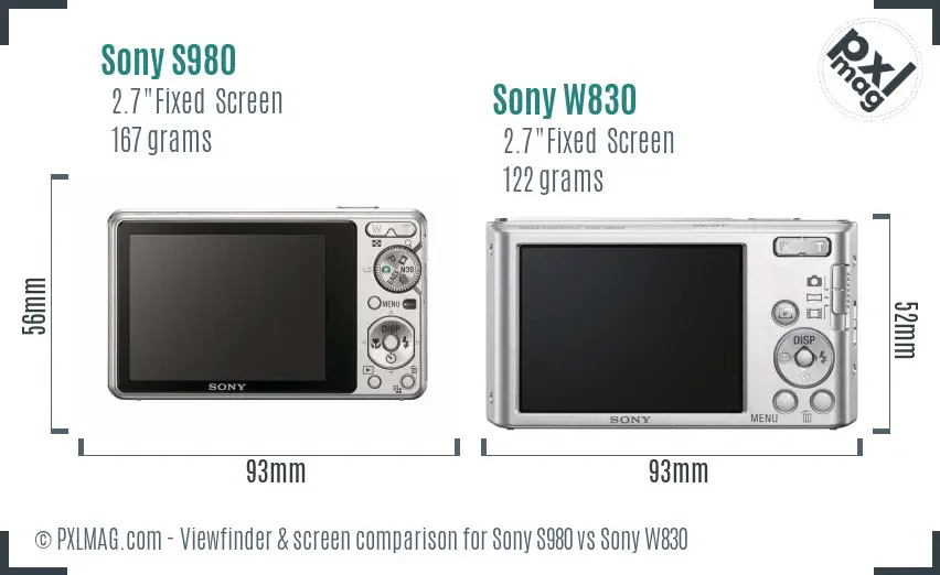 Sony S980 vs Sony W830 Screen and Viewfinder comparison