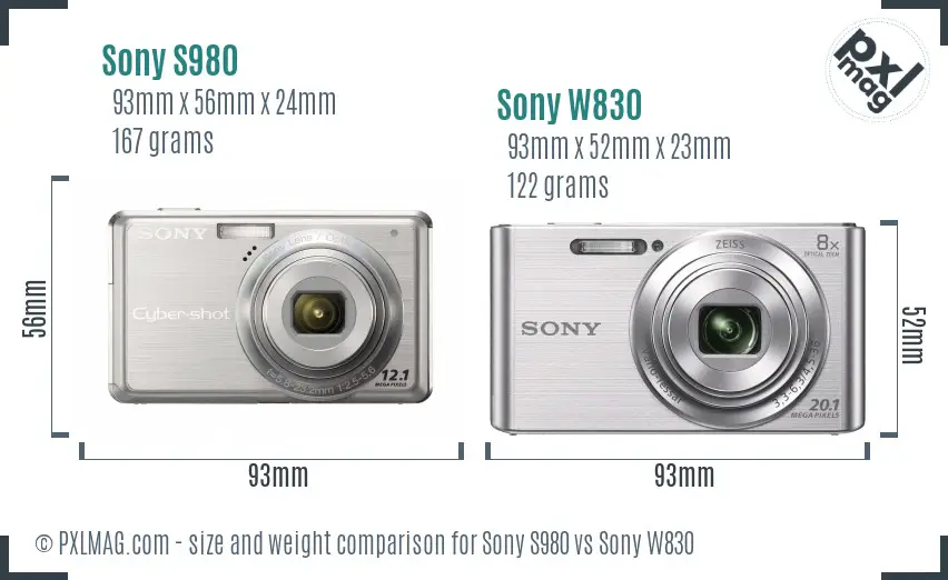 Sony S980 vs Sony W830 size comparison
