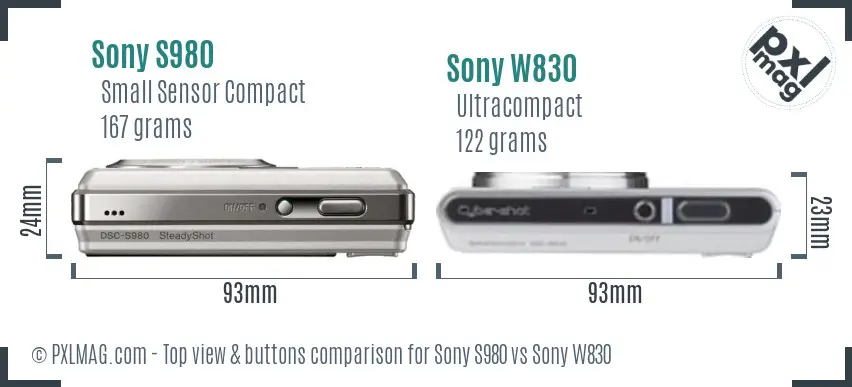 Sony S980 vs Sony W830 top view buttons comparison