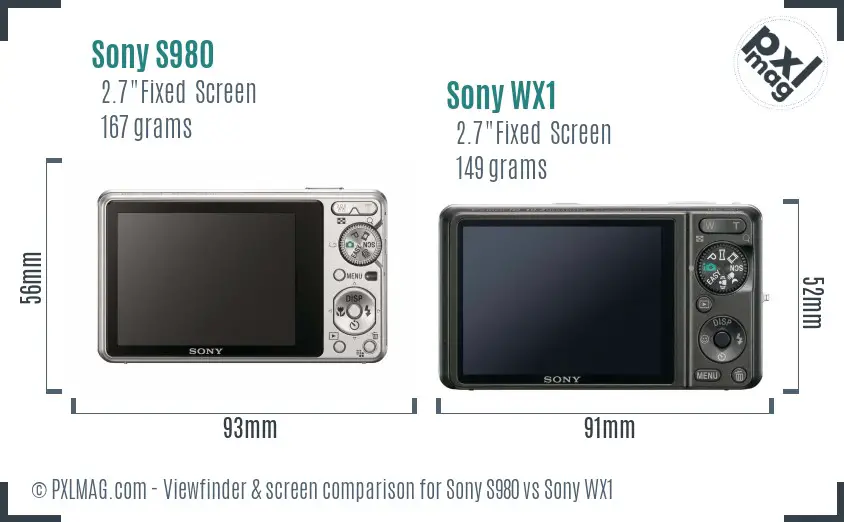Sony S980 vs Sony WX1 Screen and Viewfinder comparison